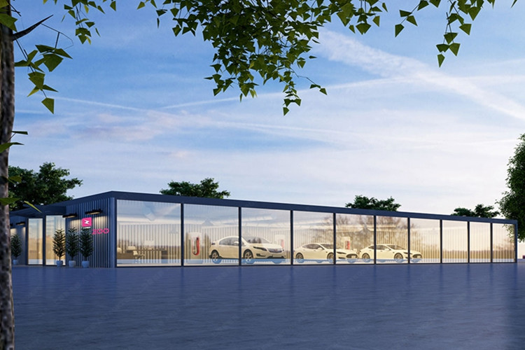 Edificio de estructura de marco de metal para el comercio minorista y servicio de exhibición de automóviles
